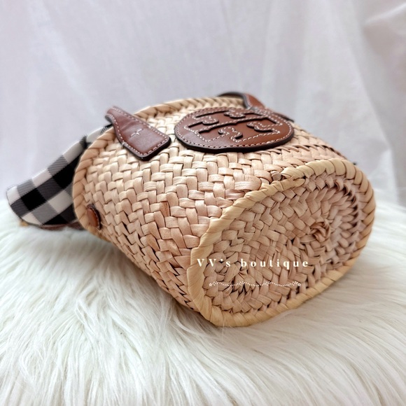 NWT Tory Burch Ella Straw Basket Micro Tote Bag Natural Classic Cuoio 82156 - Picture 3 of 12